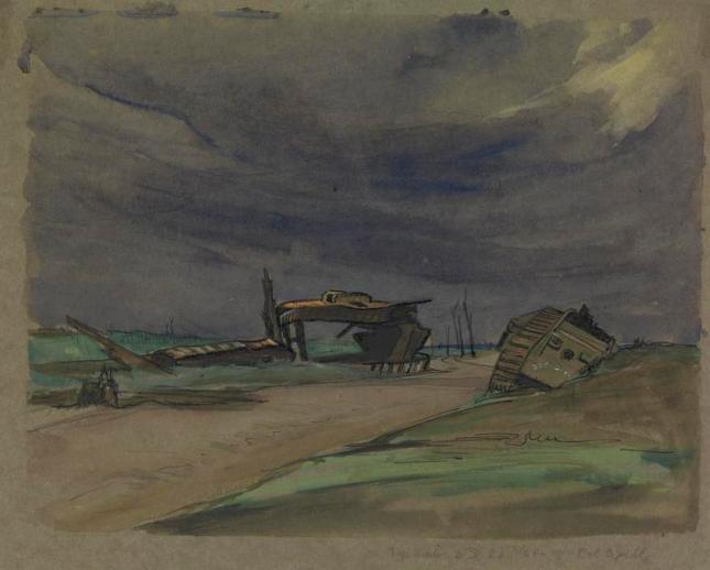 Dop Dopter and D24. Two Tanks, Polcapelle, by Olive Mudie-Cooke © IWM (Art.IWM ART 5395) 