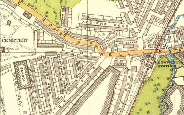 1930s map of Ladywell showing Arthurdon Road - from ideal-homes.org.uk