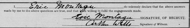 Montague's signature on enlistment in 1915